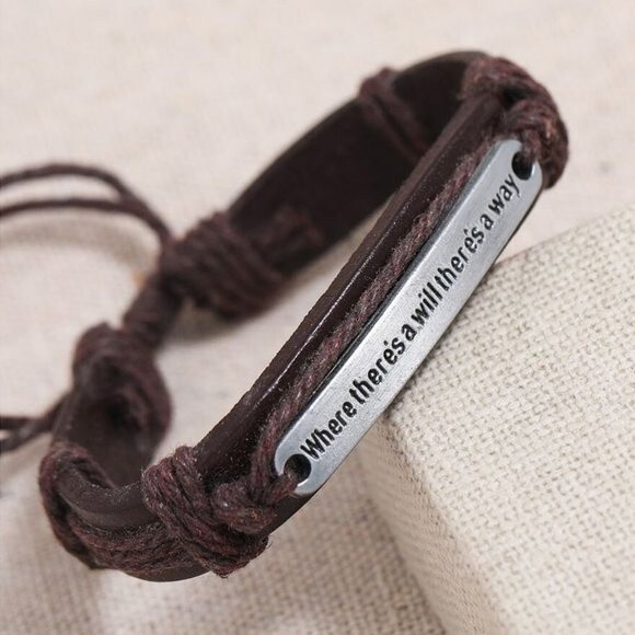 Men's Faux Leather WHERE THERE'S A WILL THERE'S A WAY Adjustable Wrist Cuff NEW - Picture 2 of 5